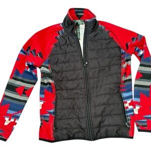 Ralph Lauren Tribal Print Quilted Full Zip Red Multi-Color Women's Jacket Medium